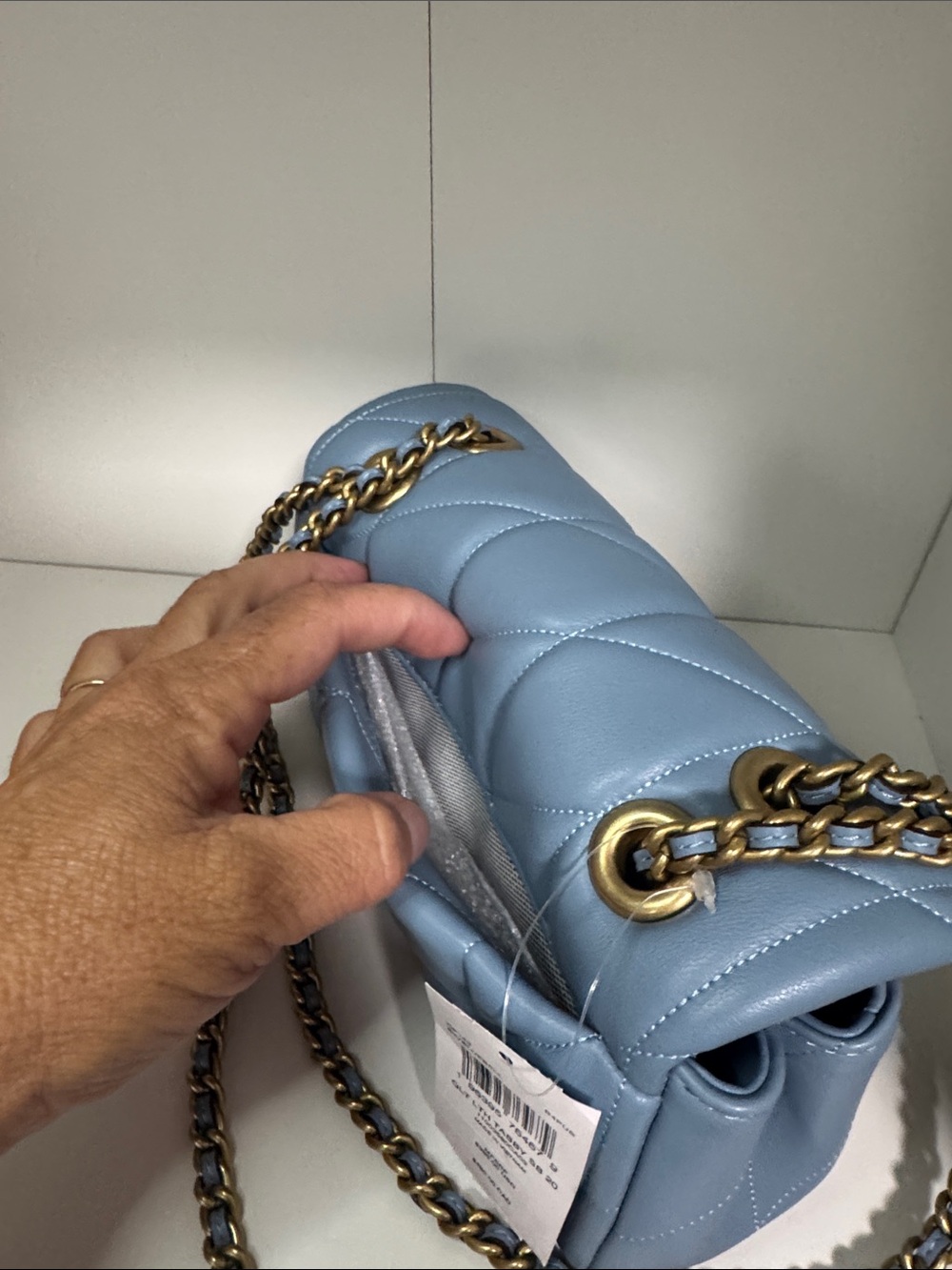 Coach Quilted Pale Blue Leather Shoulder Bag with Gold Hardware - Picture 6 of 13